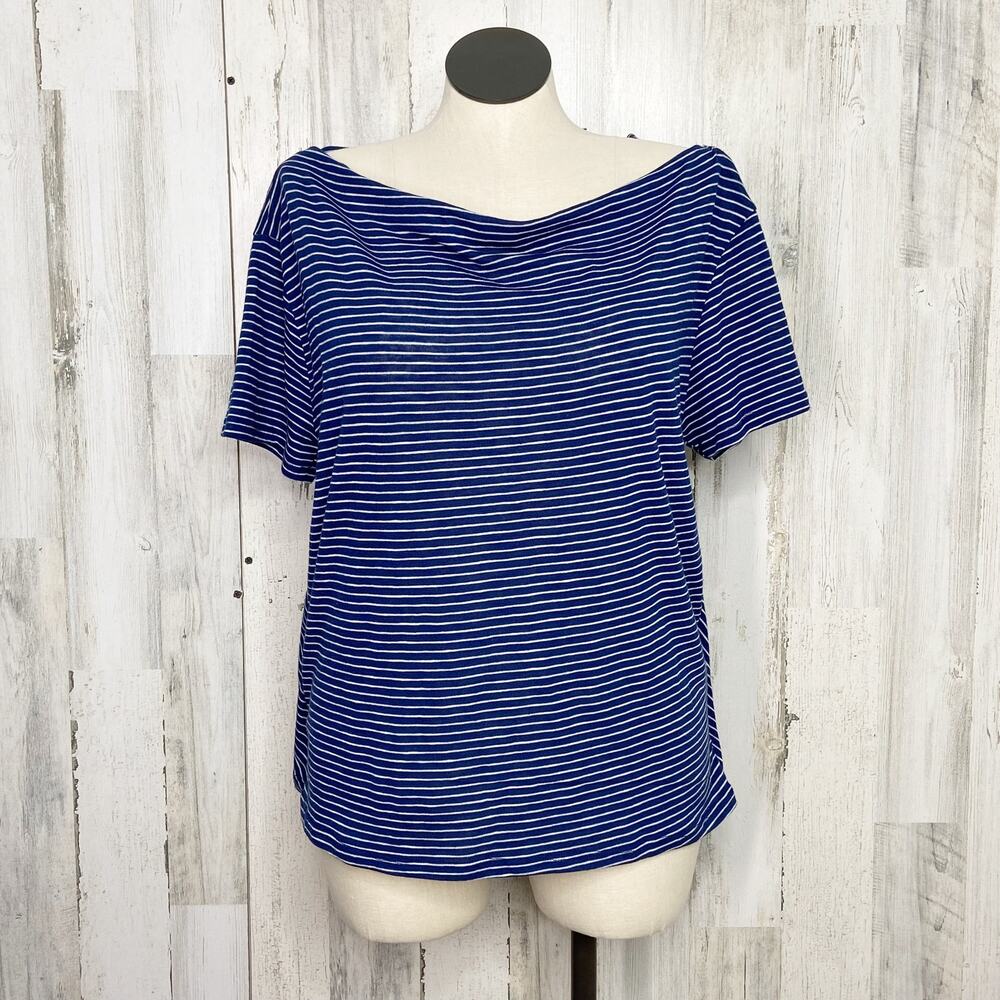NWT Thyme + Honey Reversible Striped Top Blue White Tee Classic Preppy Size XL - Picture 2 of 12
